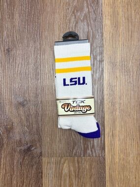TCK Vintage LSU Crew Socks in White & Purple